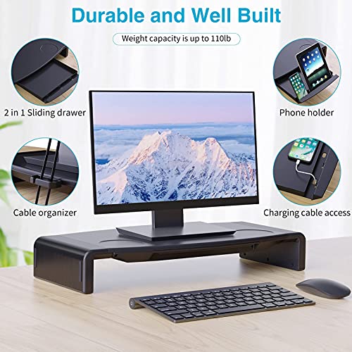 Monitor Stand Riser for Desk, COKWEL Computer Desk Riser with Drawer