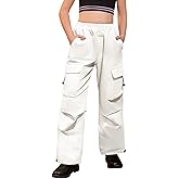 Jxstar Girls Metallic Cargo Pants​​ ​​Stretchy High Waist Hip Hop Dance Pants Shiny Jazz Street Joggers​​​​ for Kids