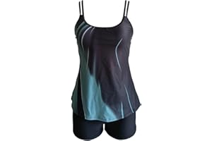 ABOUTYES Womens 2 Piece Tankini Bathing Suit Strappy Blouson Tops with Swim Shorts Graphic 2024 Beach Sporty Modest Swimsuit
