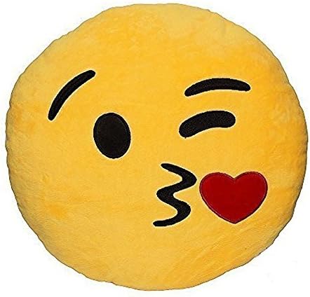 LYDcushion Soft Emoji Smiley Emoticon Yellow Round Cushion Pillow, Blink and Tongue