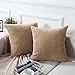 sykting Square Pillow Covers Super Soft Striped Textured Velvet Corduroy Cushion Cases Decorative 18 x 18 Pack of 2 Camel