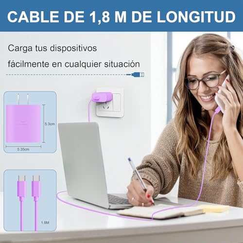 Cargador Tipo C, Carga Rápida 45W para Cargador Samsung Tipo C, para Galaxy S26 Ultra/S26+/S26/S25 Ultra/S25+/S25/S24 Ultra/S24+/S24/S23 Ultra/S23+/S23/S22/S21, Galaxy Tab S10/S9/S8, con Cable 2m
