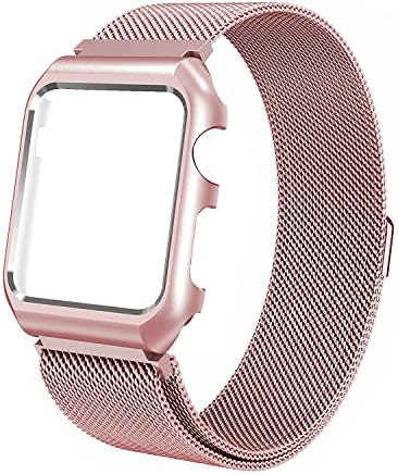 Apple Watch Smart Band,Milanese Loop Stainless Steel replacement Strap Band with Metal Case Cover for Apple Watch iWatch 38/42mm (Rosegold 42mm)