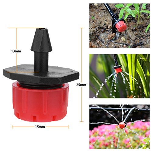 Youngneer Adjustable Irrigation Drippers Emitters Micro Sprinklers Heads 1/4” Drip Watering Kits for Greenhouse Patio Garden Flower Bed 150 Pack