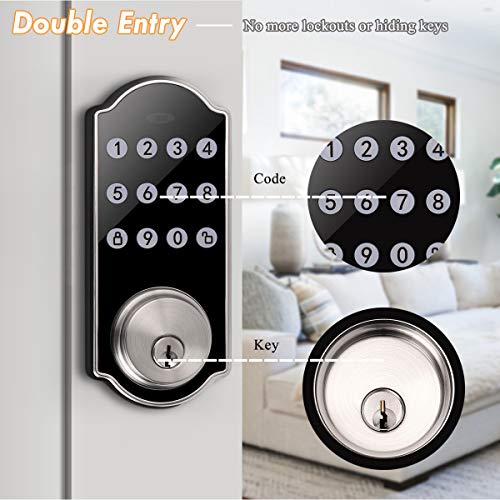 Probrico Camelot Keypad Deadbolt, Satin Nickel, Up to 100 Codes Keyed