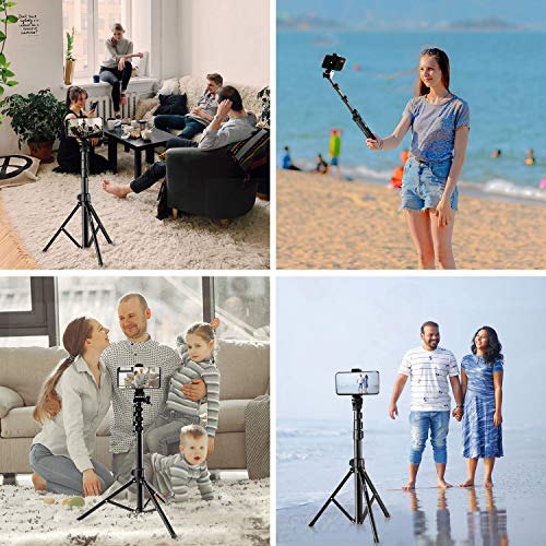 Selfie Stick Tripod, Ruittos 54” Extendable Phone Tripod Ring Light Stand Aluminum Alloy Portable Heavy Duty, with Bluetooth Wireless Remote Compatible with iPhone 12 11 X Androin Go Pro 360 Camera