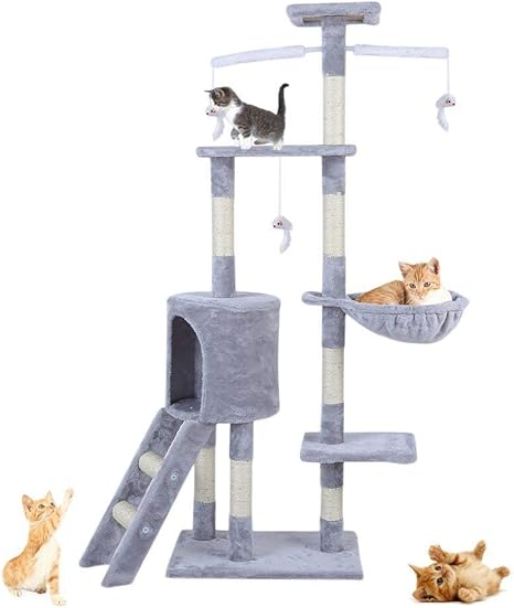 Amazon Co Jp Qt 猫 キトゥン スクラッチポストツリー ロープとハンモックの傷付き ベッドツリー クライミング おもちゃ アクティビティセンター ペット プレイタワー 家 装飾 フューニチャー 150cm ホーム キッチン