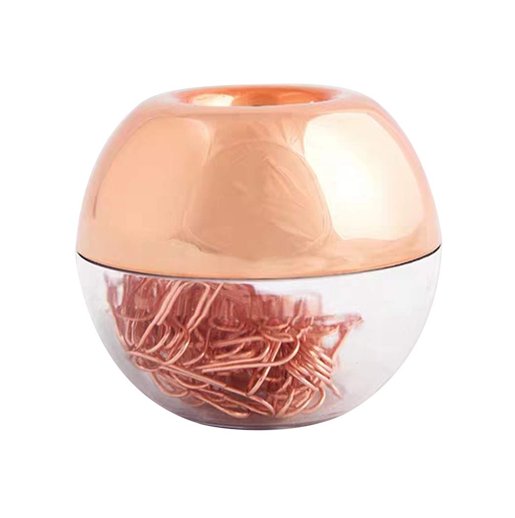 Hillento Rose Gold Paper Clips in Elegant Magnetic Marble Rose Gold Clip Holder, 100 Clips per Box, 28mm Paper Clips for Office Supplies Desk Organizer