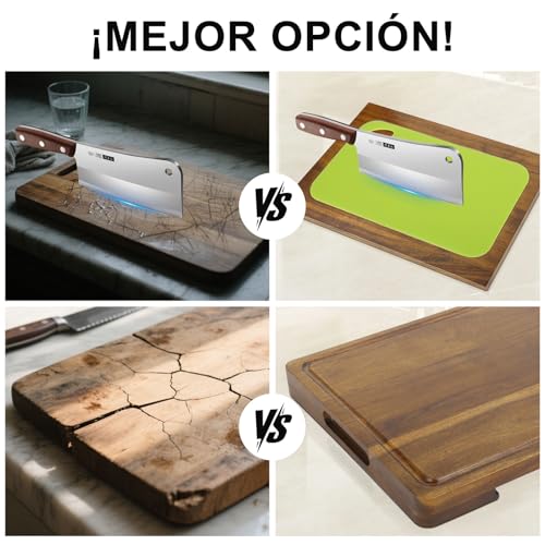 Muja Juego de 3 Tablas para Picar, Juego de Tablas para Picar Cocina con Soporte, con 4 Piezas Alfombrillas para Cortar de Plástico Flexible Perfectas Como Herramientas (43 * 33Madera)