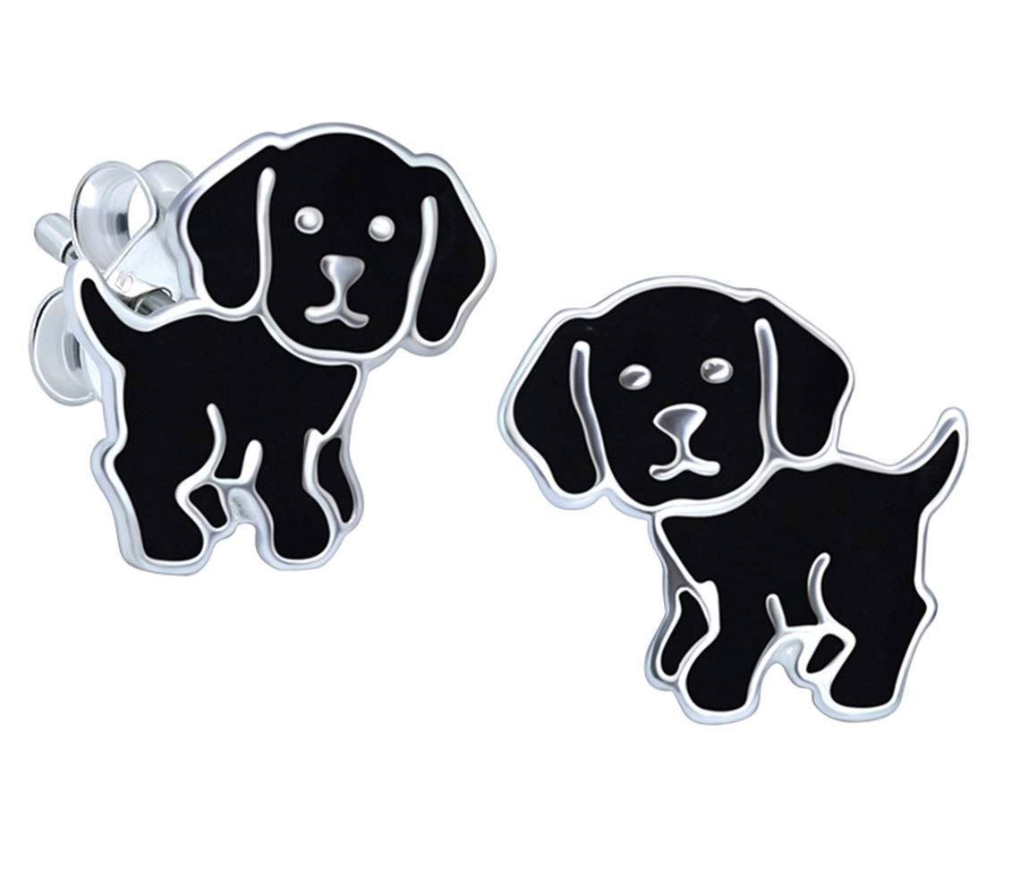 Black Labrador Earrings Dog .925 Sterling Silver