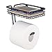 mDesign Metal Wall Mount Toilet Tissue Paper Roll Holder and Dispenser with Storage Shelf for Bathroom Storage - Wall Mount, Holds and Dispenses One Roll - 2 Pack - Matte Black