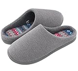 HomeIdeas Women's Comfort Memory Foam Distinctive House Slippers, Autumn Winter Indoor / Outdoor Shoes with Colour Stripe, Grey, Large / 9-10 B(M) US
