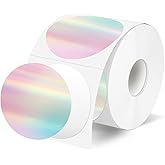 YEGAWEN 2 Inch Circle Thermal Label Stickers, Holographic Round Direct Thermal Sticker Labels, Perforation Line Design- Holographic Rainbow Color