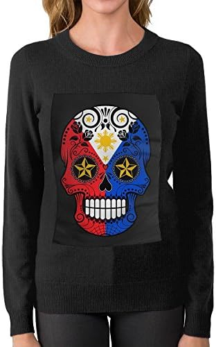 Filipino Flag Sugar Skull With Rosescrew Neck Design Sweater Boyfriend Colorful Unique