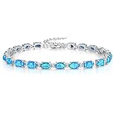 CiNily Opal Tennis Bracelet for Women 14K White Gold Plated Adjustable Oval Shape Gemstone Bracelet Opal Jewelry