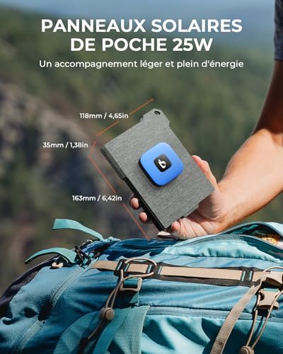 [Pocket Size] BigBlue 25W Mini Portable Solar Charger, Foldable Solar Panel with 2 USB A/C Ports, IP68 for Outdoor, Compatible with Phones, Tablets, External Battery, etc.