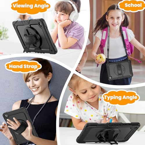 SEYMAC stock Case for Samsung Galaxy Tab A11+ Plus/A9+ Plus 11'', Full-Body Drop Protection Case with Screen Protector Pencil Holder [360° Rotating Hand Strap] &Stand - Black