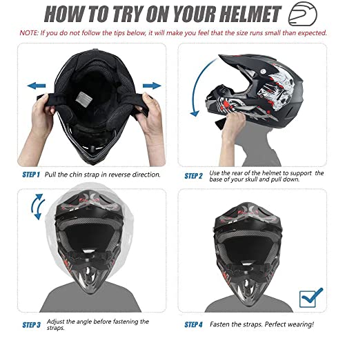 amazon helmets with face shield for kids mini bike Youth Dirt Motocross Helmet (Goggles Gloves Mask) 4PCS Set, DOT Approved Full Face Motorcycle Helmets,ATV BMX MX Mountain Bike Off Road Kid Helmet (Black SkullS) : Automotive helmet mode very freely Youth Kids Dirt Bike Motocross