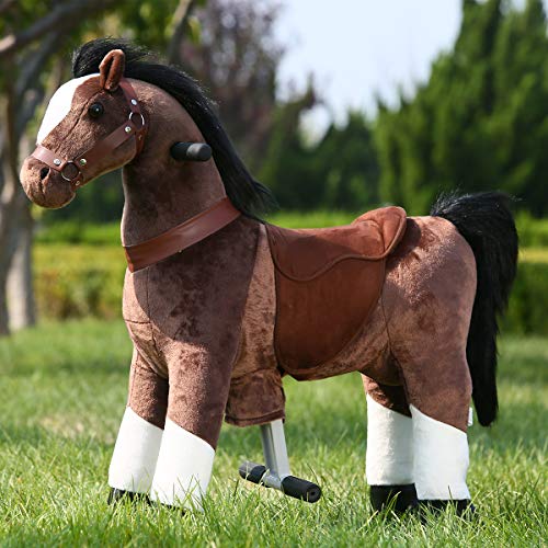 Gidygo Kids Riding on Toy Walking Rocking Horse Plush Animal Brown Pony for Children for 3-6 Years Old