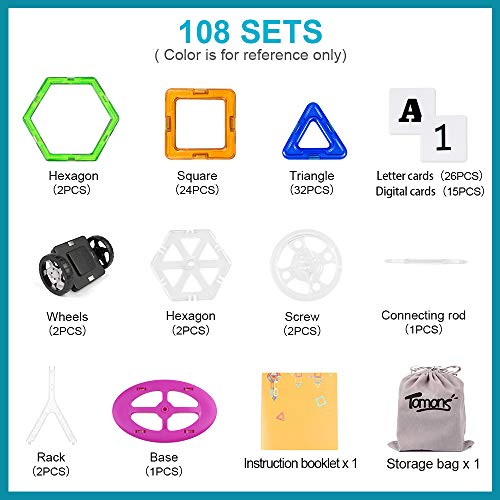 Tomons 108 PCS Magnetic Blocks for Kids,Magnetic Tiles Building Blocks Toys with Ferris Wheel