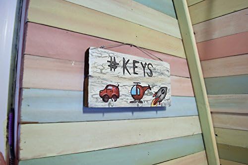 Hashtag Keys Silver Emoji Sign - Hand Painted Handmade Wooden Sign with Hooks - Car, Helicopter, and Rocket Emojis