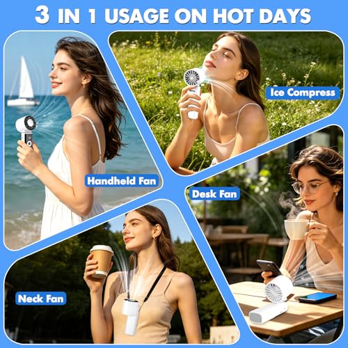 Gkstly Portable Handheld Fan with Ice Cooler High Speed Turbo Fan with 199 Gear Adjustable Rechargeable Small Personal Hand Fan with LED Display 3-in-1 Foldable Desk Fan for Home Office Outdoor Camp