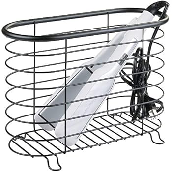 mDesign Metal Wire Hair Care & Styling Tool Organizer Holder Basket - Bathroom Vanity Countertop Storage for Hair Dryer, Flat Irons, Curling Wands, Hair Straighteners - Matte Black