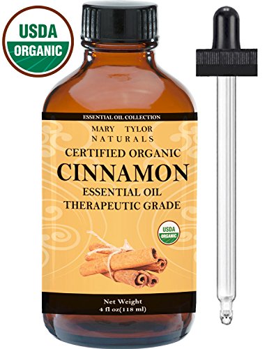 Organic Cinnamon Essential Oil, Large 4 oz, USDA Certified Organic by Mary Tylor Naturals, 100% Pure Essential Oil, Therapeutic Grade, Perfect for Aromatherapy, Relaxation, DIY, Improved Mood