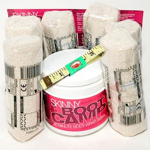 SKINNY BOOT CAMP BODY WRAP KIT SELF SLIM KIT 500ML CLAY WITH BANDAGES/TAPE MEASURE/BODY EXFOLIATOR - INCH LOSS CONTOUR BODY WRAPS - SLIMMING WRAP MEN/WOMEN