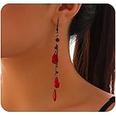 Gothic Blood Red Rhinestone Drop Earrings for Women, Dainty Halloween Black Crystal Vampire Dangle Hook Earrings Goth Waterdrop Statement Jewelry