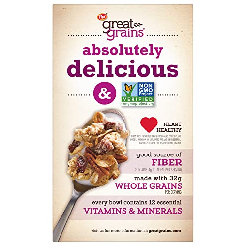 GREAT GRAINS RAISINS DATES AND PECANS BREAKFAST CEREAL, RAISIN CEREAL WITH SWEET DATES AND GRANOLA CLUSTERS, NON-GMO PROJECT VERIFIED, 16 OZ BOX