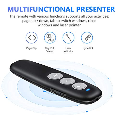 Rechargeable Wireless Presenter Remote Clicker, BEBONCOOL RF 2.4GHz Hyperlink Rechargeable USB Presentation Laptop Remote Control PPT Slides Clicker for PowerPoint, Prezi