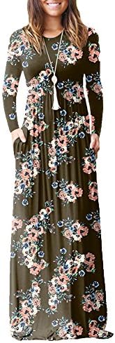 Idingding Long Maxi Dress, Womens Long Sleeve Plain Pockets Pleated Tunic Loose Swing Casual Dress