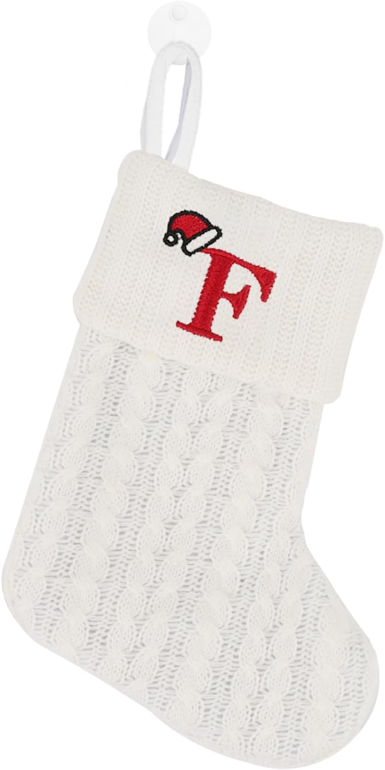 Stockings & Holders - CRSMHLPK 7 inch Mini Initial Christmas Stocking Monogram Embroidered Christmas Stocking red,White,Green Knit Mini Stocking Christmas Decorations F-White-C06