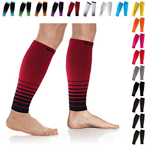 NEWZILL Compression Calf Sleeves (20-30mmHg) for Men & Women - Perfect Option to Our Compression Socks - for Running, Shin Splint, Medical, Travel, Nursing, Cycling (S/M, i-Black/Red)