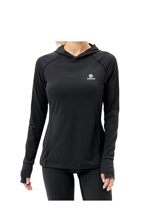 HDTIYUYP Womens Long-Sleeve Running Tops - Ladies UPF Lightweight Sports Hooded Top Fitness Shirts UV Hiking T-Shirt Outdoor Sports Shirts with Thumb Hole Black XS