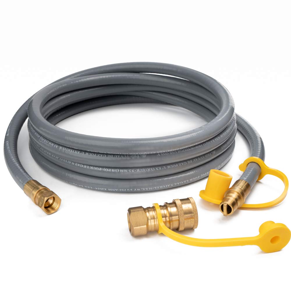 GASPRO 12FT Natural Gas Hose with Quick Connect Fittings, 3/8 Inch Propane/Natural Gas Quick Disconnect Kit Extension Hose Assembly for Low Pressure Appliance, CSA Certified