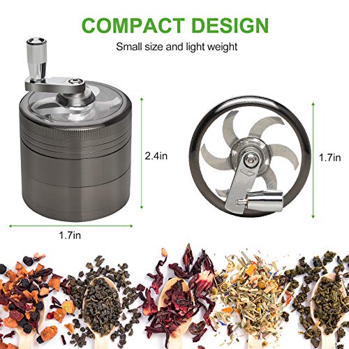 Herb Grinder, 2.5Inch 4 Pieces Spice Grinder with Foldable Hand Crank