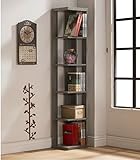 Weathered Grey Finish Wood Wall Corner 5-Tier Bookshelf Bookcase