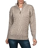 Wool Overs Women's Pure Wool Aran Cable Zip Mock Neck Sweater