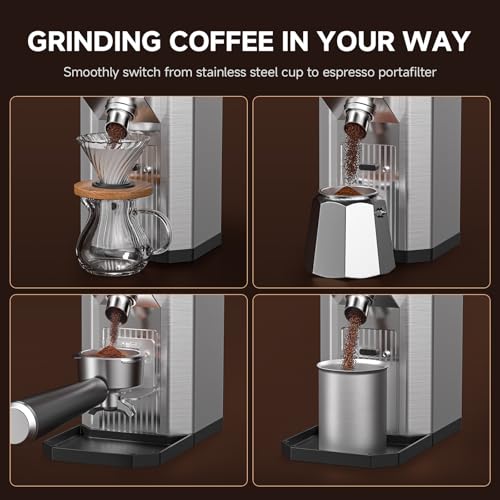 AMZCHEF Burr Coffee Grinder - 45 Precise Grind Settings for Espresso/Cold Brew, Adjustable Portafilter Holder & LED Touch Display, Anti-Static, Home Use
