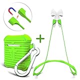 Aopetio Airpods Case, Protective Silicone Skin Cover for Apple Airpods with Magnetic Strings/Strap (Green)