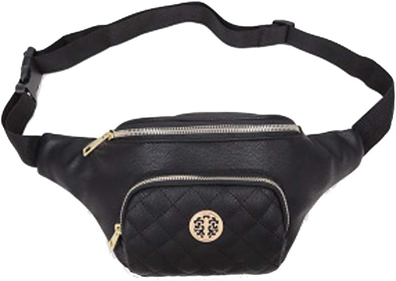 Women Waist Bag Fashion Belt Pack Round Fanny Pack Stylish PU Waist Pouch Adjustable Belt Chain Shoulder Bag (Fanny Pack for Black 8)