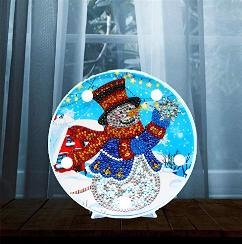 DIY Diamond Painting Lamp with LED Lights Full Drill Crystal Drawing Kit Bedside Night Light Arts Crafts for Home Decoration or Christmas Gifts 6.0x6.0inch(Snowman)