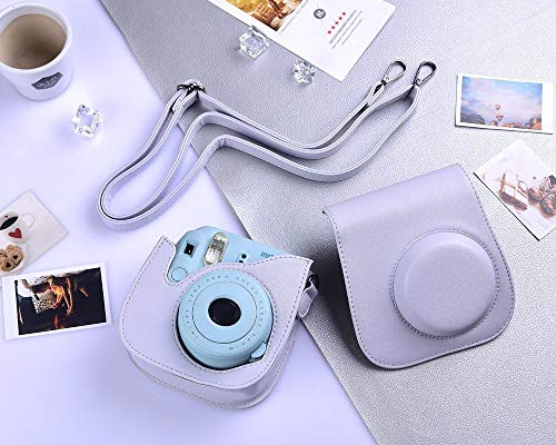 Protective & Portable Case Compatible with Fujifilm Instax Mini 9 8 8+ Instant Polaroid Film Camera with Accessory Pocket and Adjustable Strap - Smokey White by SAIKA