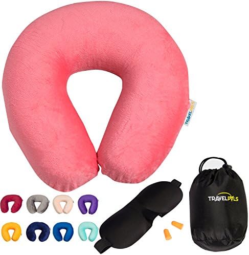 Airplane Neck Pillow 3-In-1 Set - Pink Memory Foam Airplane Pillow & Flight Pillow (Travel Pillows For Airplanes, Neck Pillow For Airplane Travel)