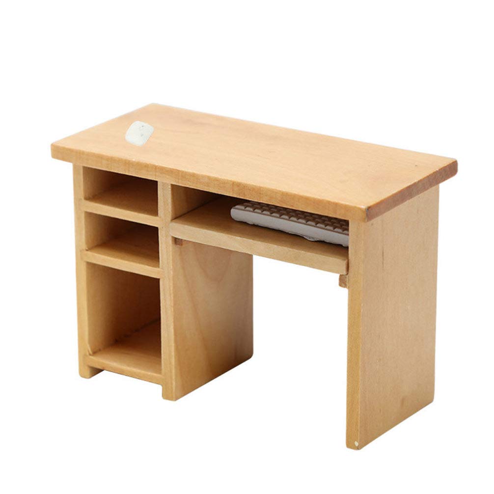 TOYANDONA Miniature Furniture 1ï¼š12 Scale Dollhouse Computer Desk Wooden Furniture Model Dollhouse Mini House Accessories Pretend Play Toy for Kids