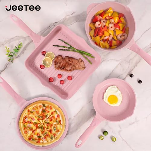 JEETEE Pan Set 23 Pieces Non-Stick Cookware Set for Induction and All Hobs with Glass Lids, Frying Pans, Sauté Pan, Crepe Pan and Grill Pan