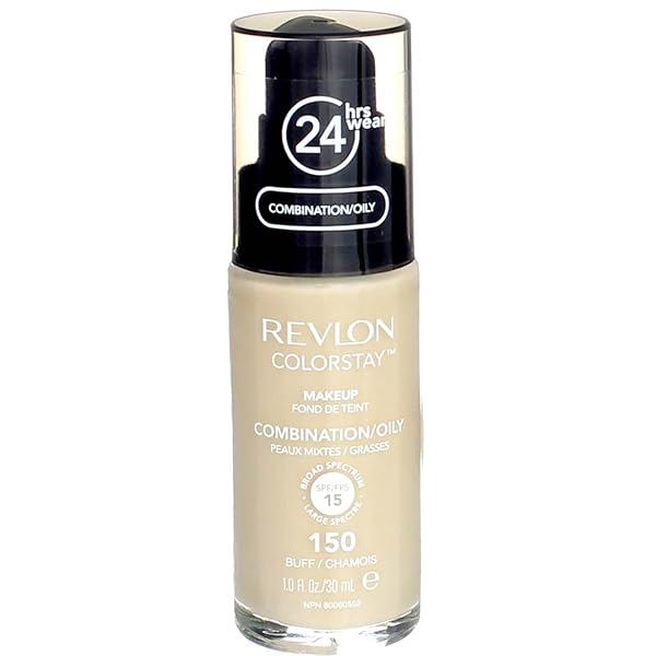 REVLON LIQUID FOUNDATION, COLORSTAY FACE MAKEUP FOR COMBINATION & OILY SKIN, SPF 15, MEDIUM-FULL COVERAGE WITH MATTE FINISH, 150 BUFF, 1 FL OZ