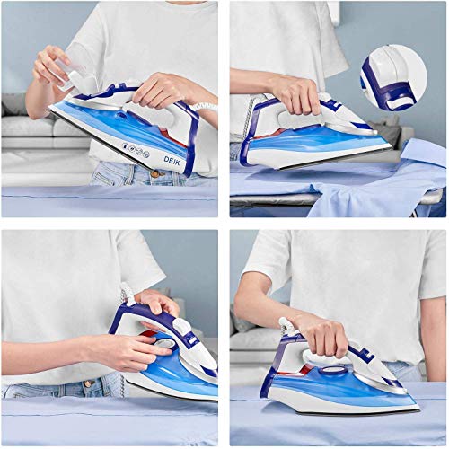 Deik Iron, Steam Iron, Anti-Calc Non-Stick Ceramic Soleplate Iron with Self-Cleaning Function, Variable Temperature, Steam Control, Steam Boost Control up to 25g / min, White/Blue